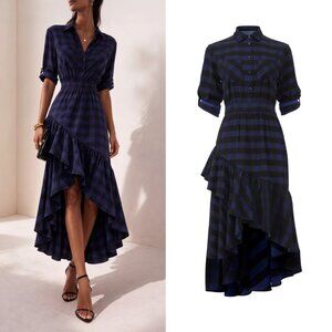 Temperely London Stirling Asymmetric Checked Jacquard Dress Blue Size 6
